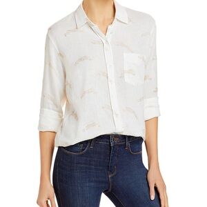 Rails White & Tan Printed Button Down Shirt Size Small